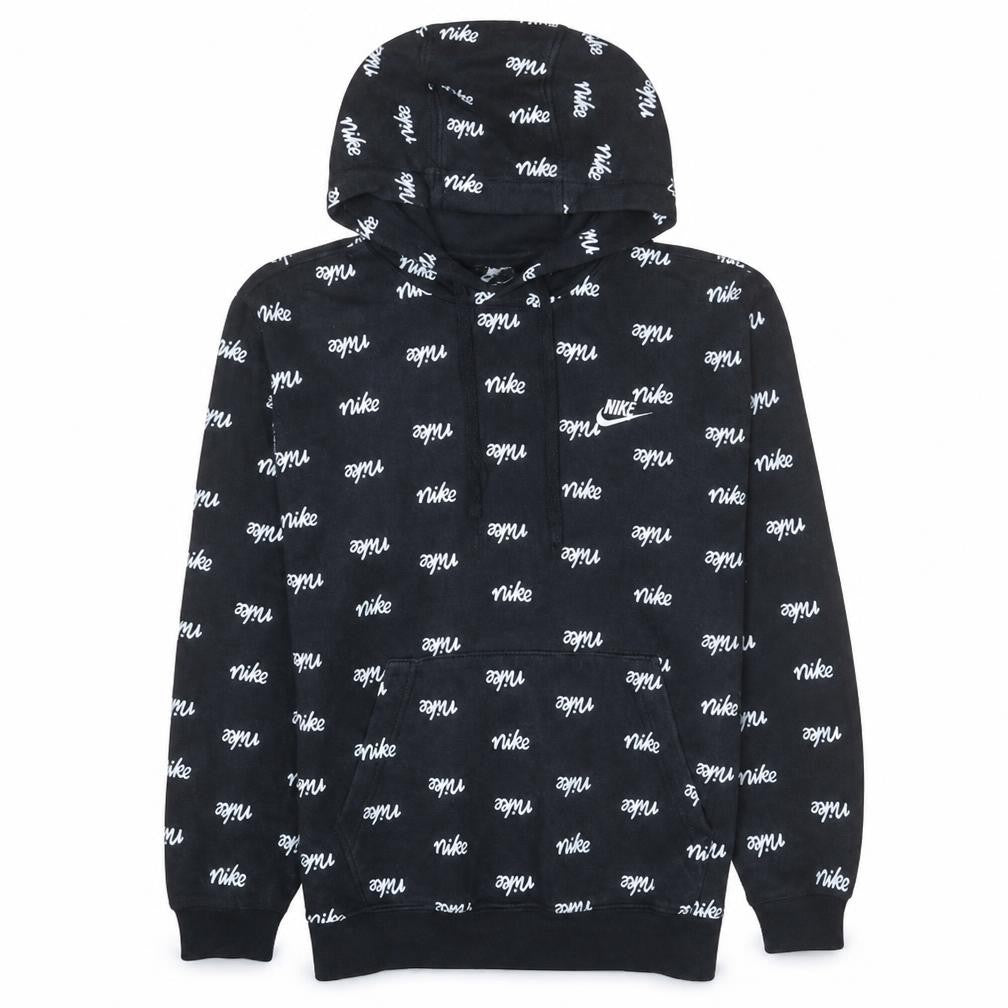 Nike Womens Black Pullover Hoodie Medium All Over Logo Print