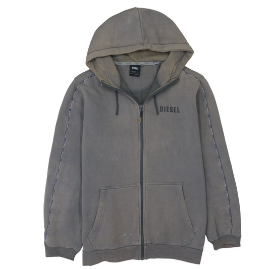 Diesel Men's Grey Full Zip Hoodie Size L Logo Cotton Blend