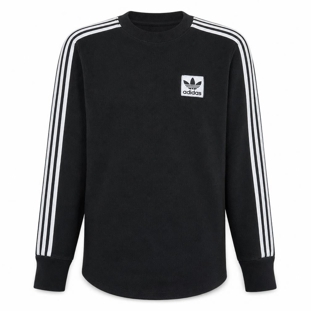 Front view of Adidas Men's Black Crew Neck Long Sleeve Pullover Sweatshirt M