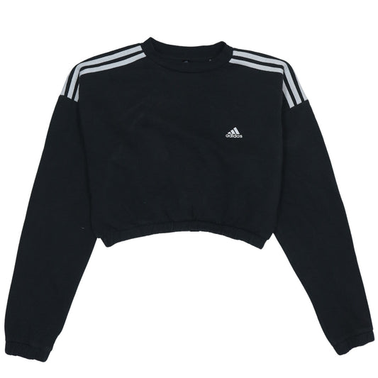 Adidas Women's Black Cropped Sweatshirt Size M Crew Neck Logo