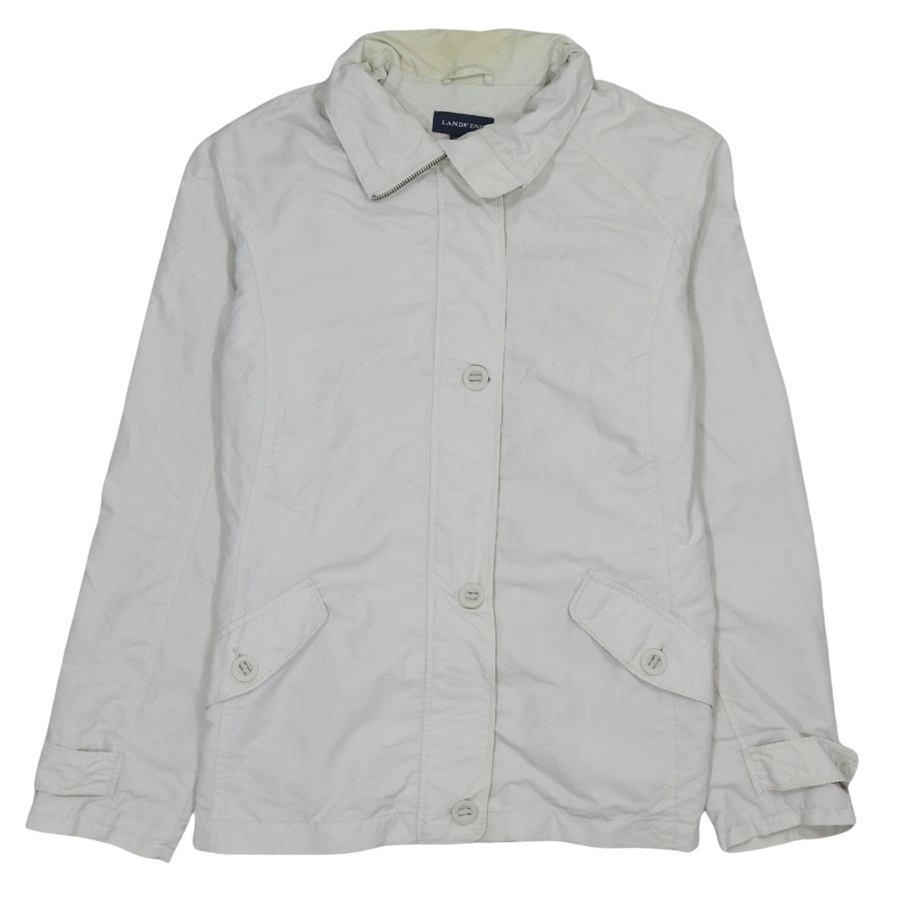 Lands' End Women White Nylon Mid-Length Jacket L