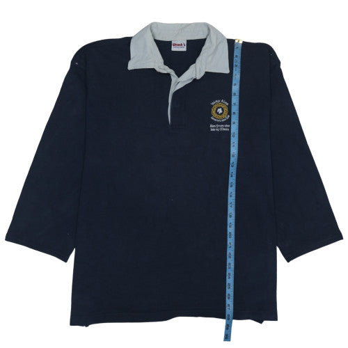 Uneek Men's Blue Rugby Polo Shirt L Embroidered Logo Cotton