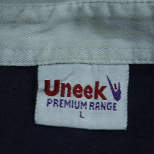 Uneek Men's Blue Rugby Polo Shirt L Embroidered Logo Cotton