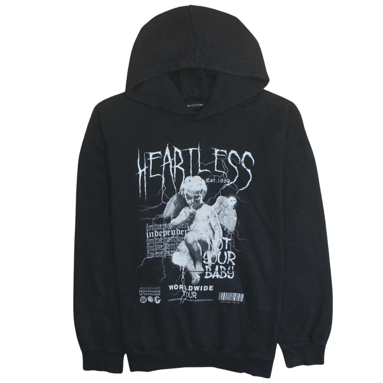 PrettyLittleThing Women Black Graphic Heartless Pullover Hoodie M