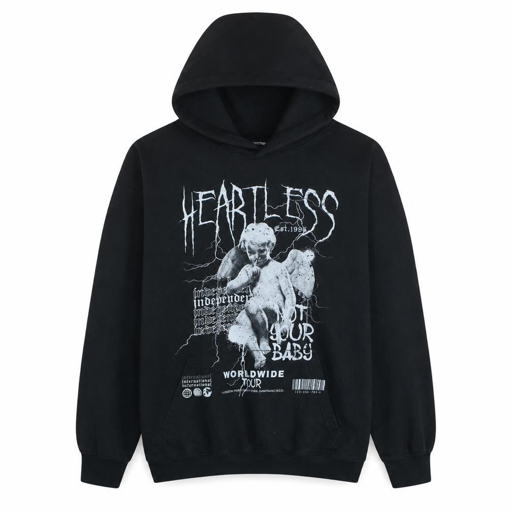 PRETTYLITTLETHING Women Black Graphic Heartless Pullover Hoodie M