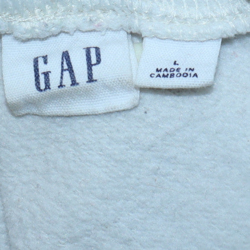 GAP Women White Pullover Hoodie L Cotton Blend Classic Casual