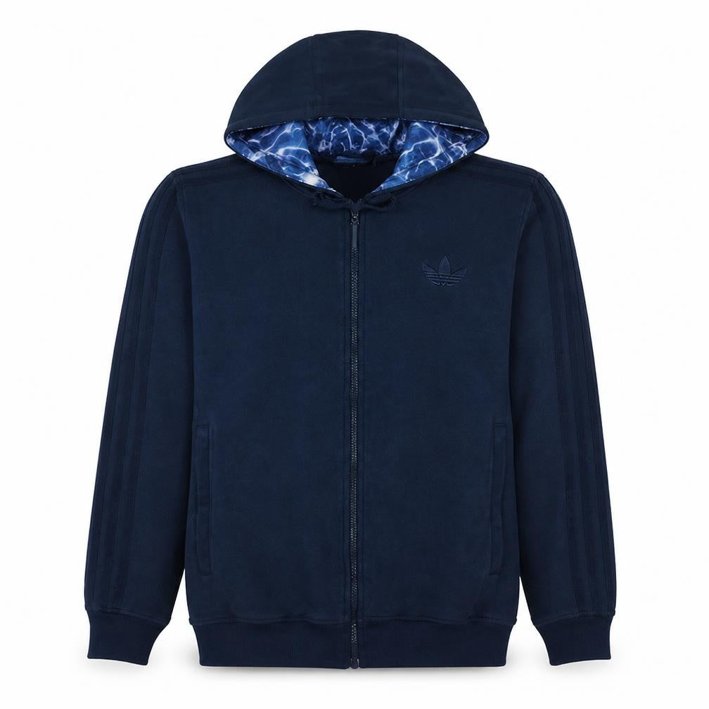 Front view of Adidas men’s blue full zip hoodie m regular fit sportswear