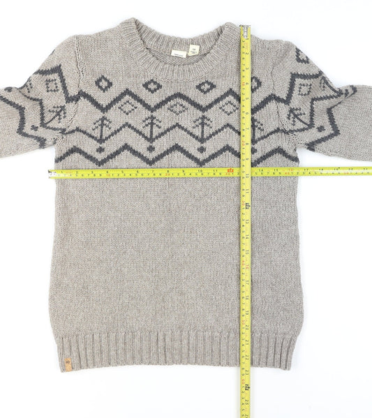 10 Mens Grey Fair Isle Wool Blend Crew Neck Pullover Jumper XS