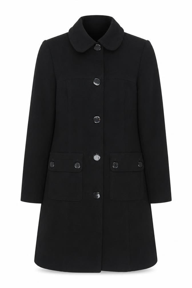 Warehouse Women’s Black Long Button Up Overcoat Size 12