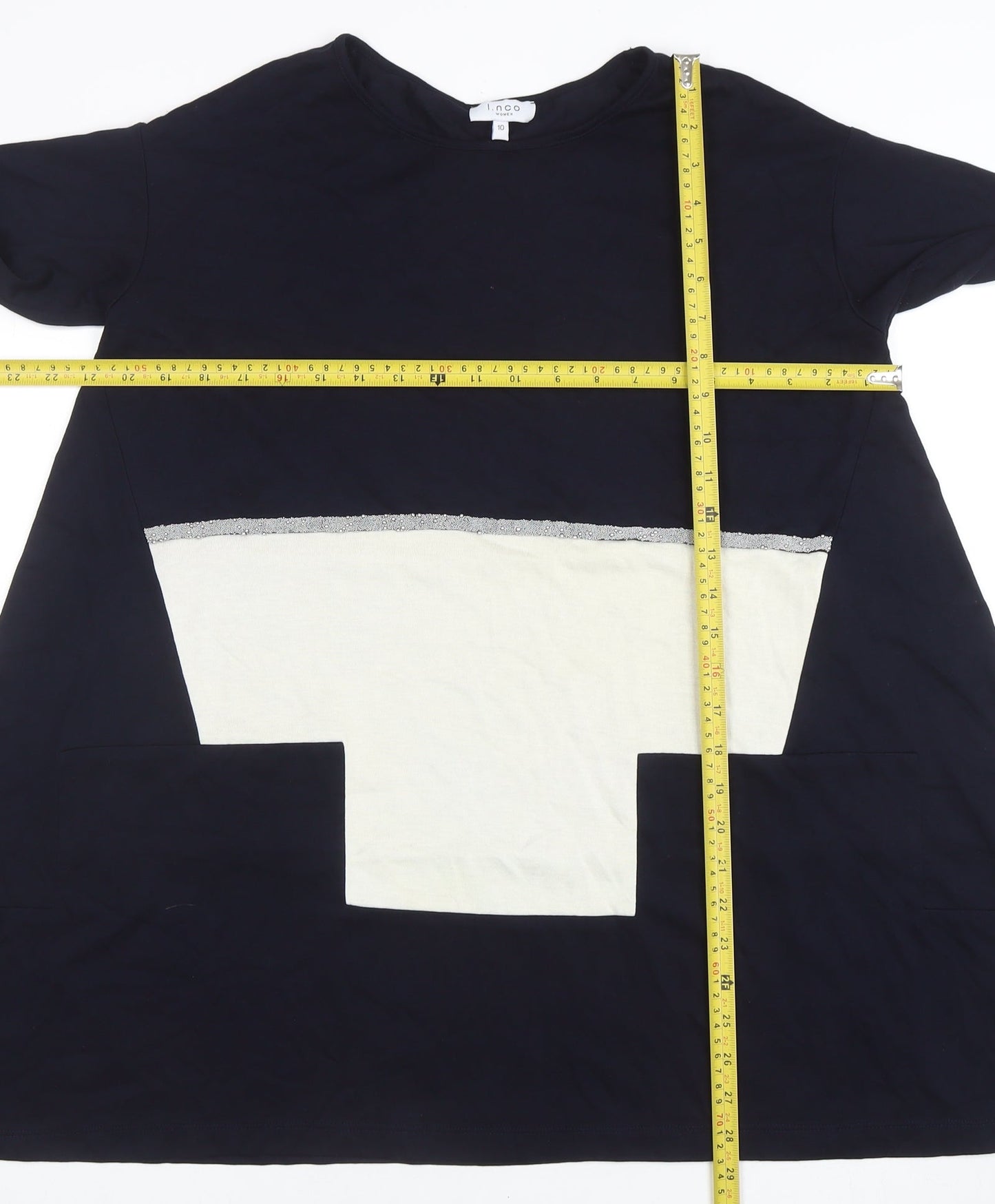 I.NCOO Women Blue Colourblock Tunic Top Size 10 Cotton Blend