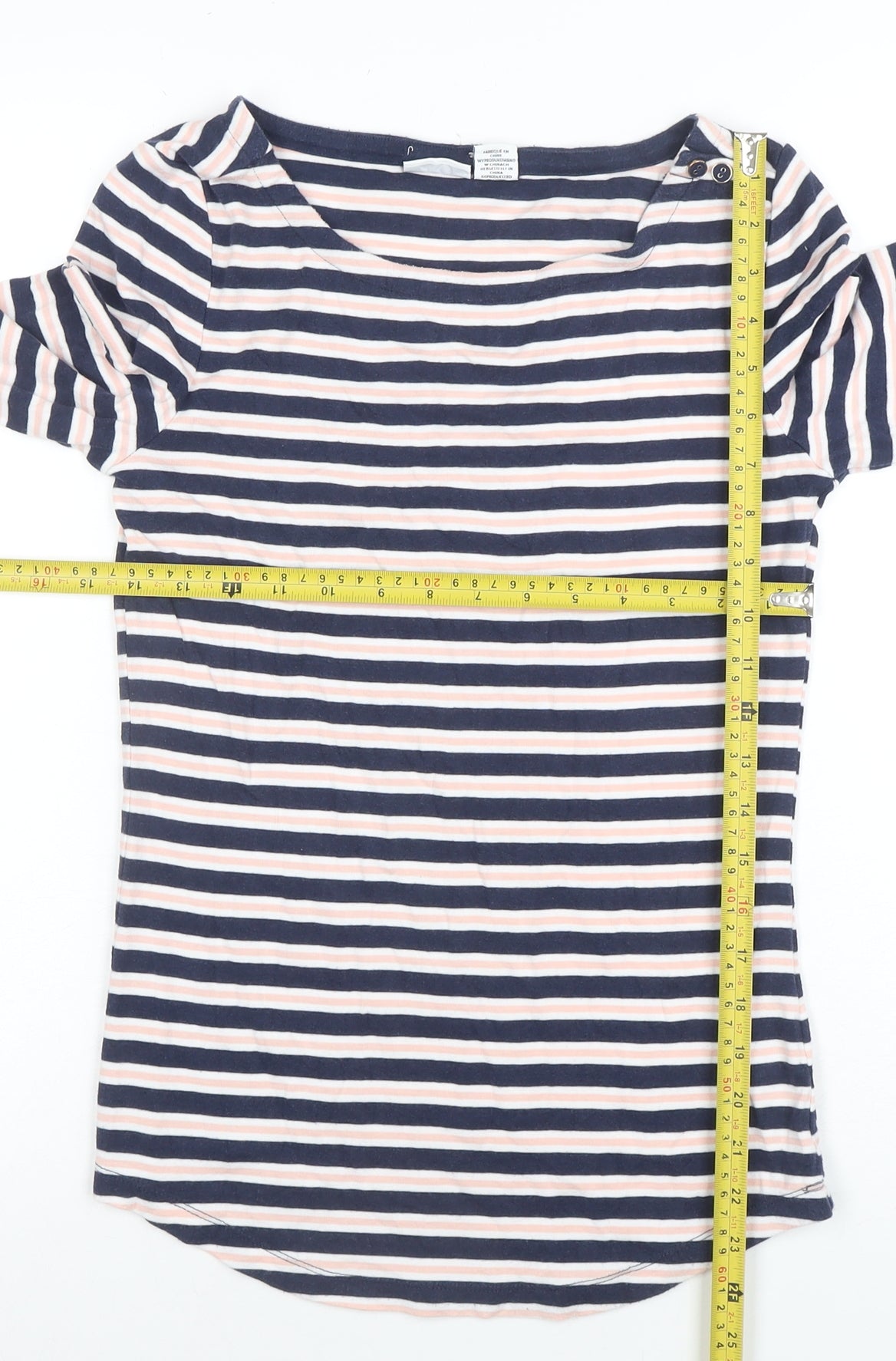 Tabitha Webb Women's Multicoloured Striped 3/4 Sleeve Cotton Jersey T-Shirt Size L