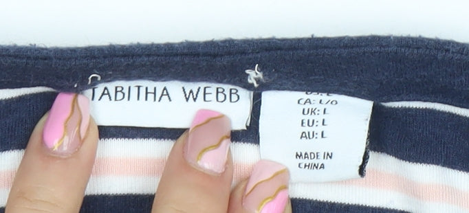 Tabitha Webb Women's Multicoloured Striped 3/4 Sleeve Cotton Jersey T-Shirt Size L
