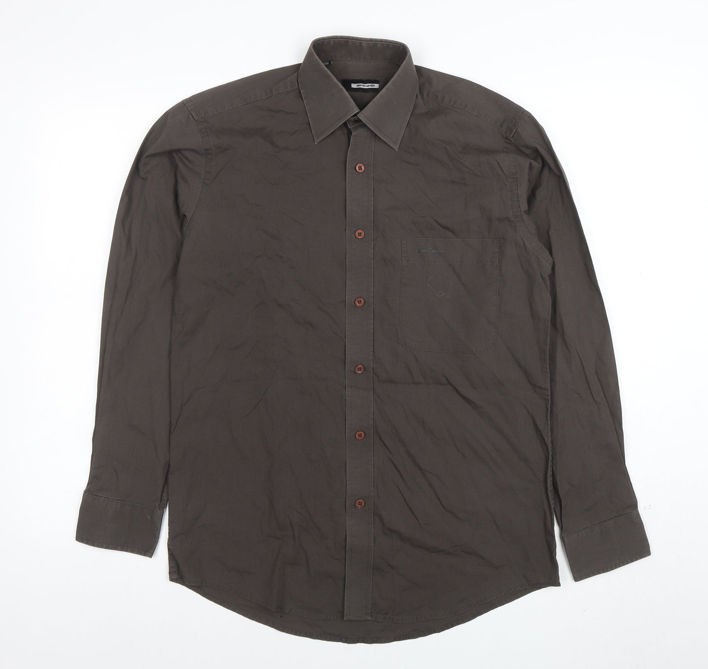 Pierre Cardin Men's Brown 14.5 Long Sleeve Regular Fit Button-Up Shirt