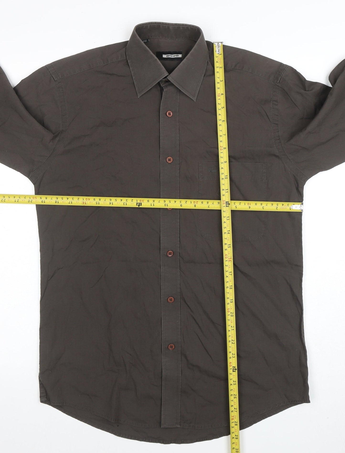 Pierre Cardin Men's Brown 14.5 Long Sleeve Regular Fit Button-Up Shirt
