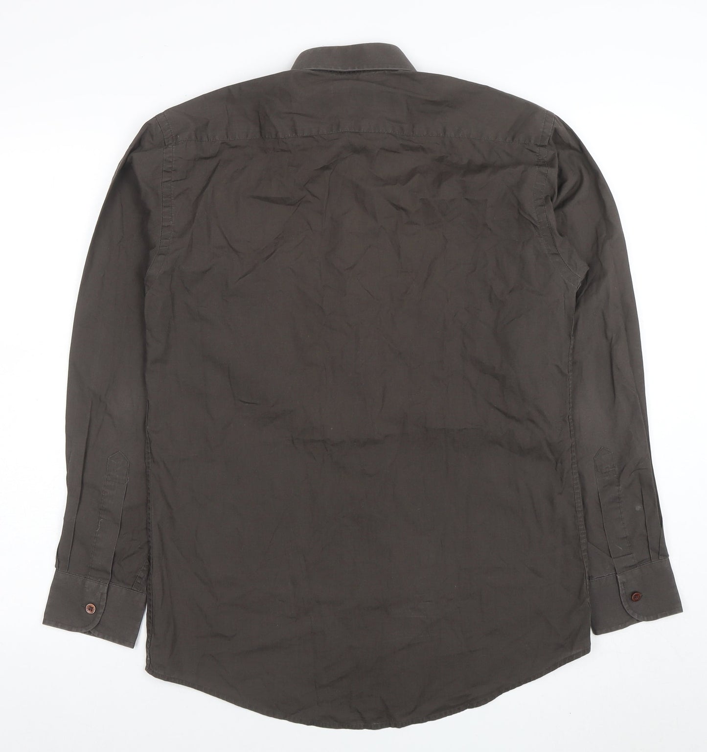Pierre Cardin Men's Brown 14.5 Long Sleeve Regular Fit Button-Up Shirt