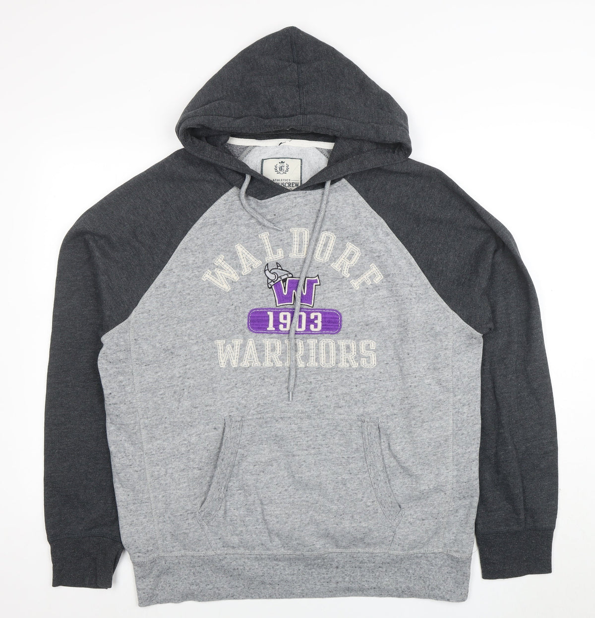 CampusCrew Mens Grey Hoodie Waldorf Warriors L Pullover Cotton Blend