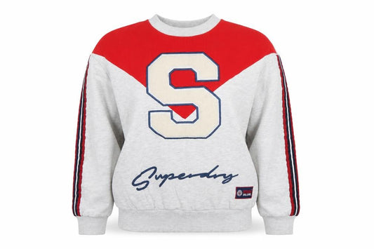Superdry Womens Grey Red Crew Neck Sweatshirt Size S Varsity Style
