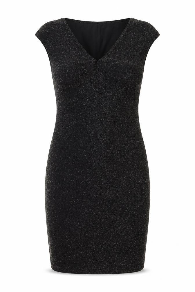 Dorothy Perkins Petites Black Glitter Bodycon Dress Size 12