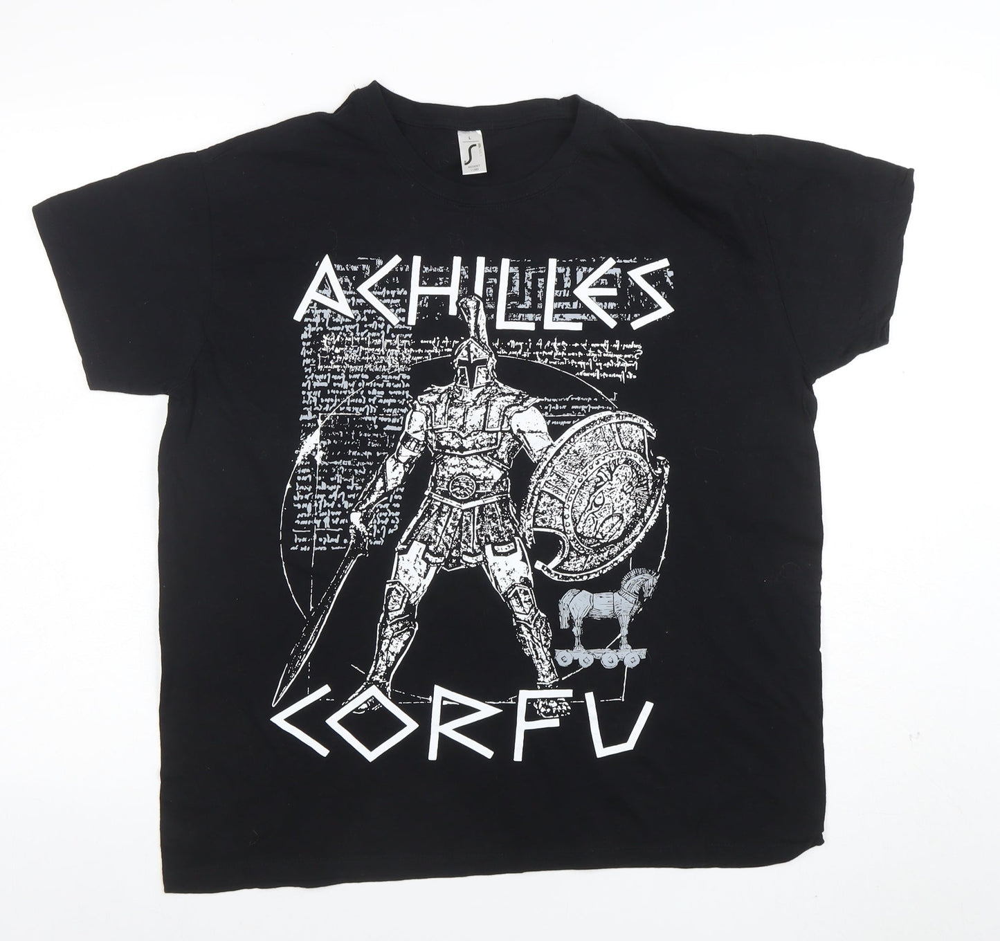 SOL'S Mens Black Achilles Corfu Graphic Print Cotton T-Shirt L