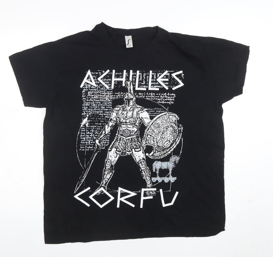 SOL'S Mens Black Achilles Corfu Graphic Print Cotton T-Shirt L
