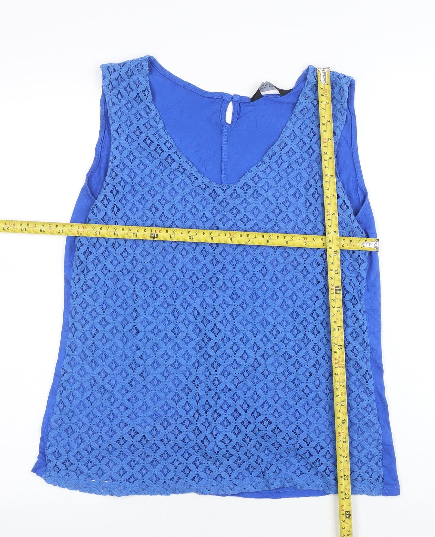 Dorothy Perkins Women's Blue Lace Sleeveless V-Neck Blouse Size 16