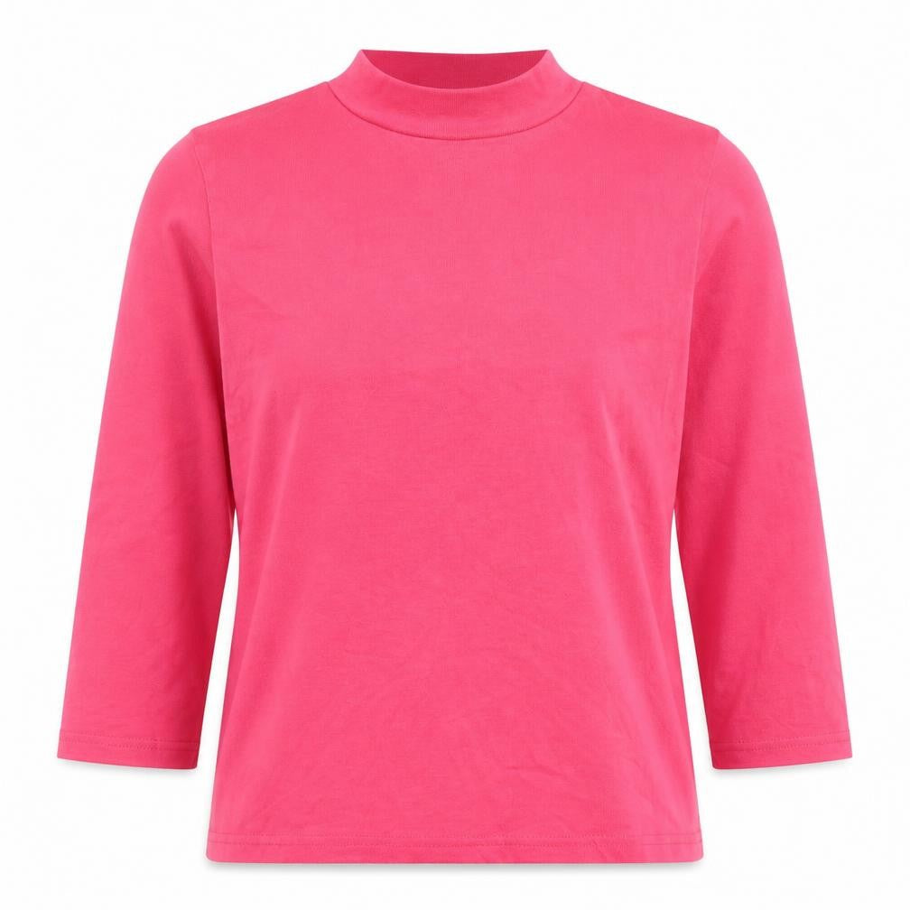 Cotton Traders Women's Red Coral Mock Neck 3/4 Sleeve Cotton T-Shirt Size 14