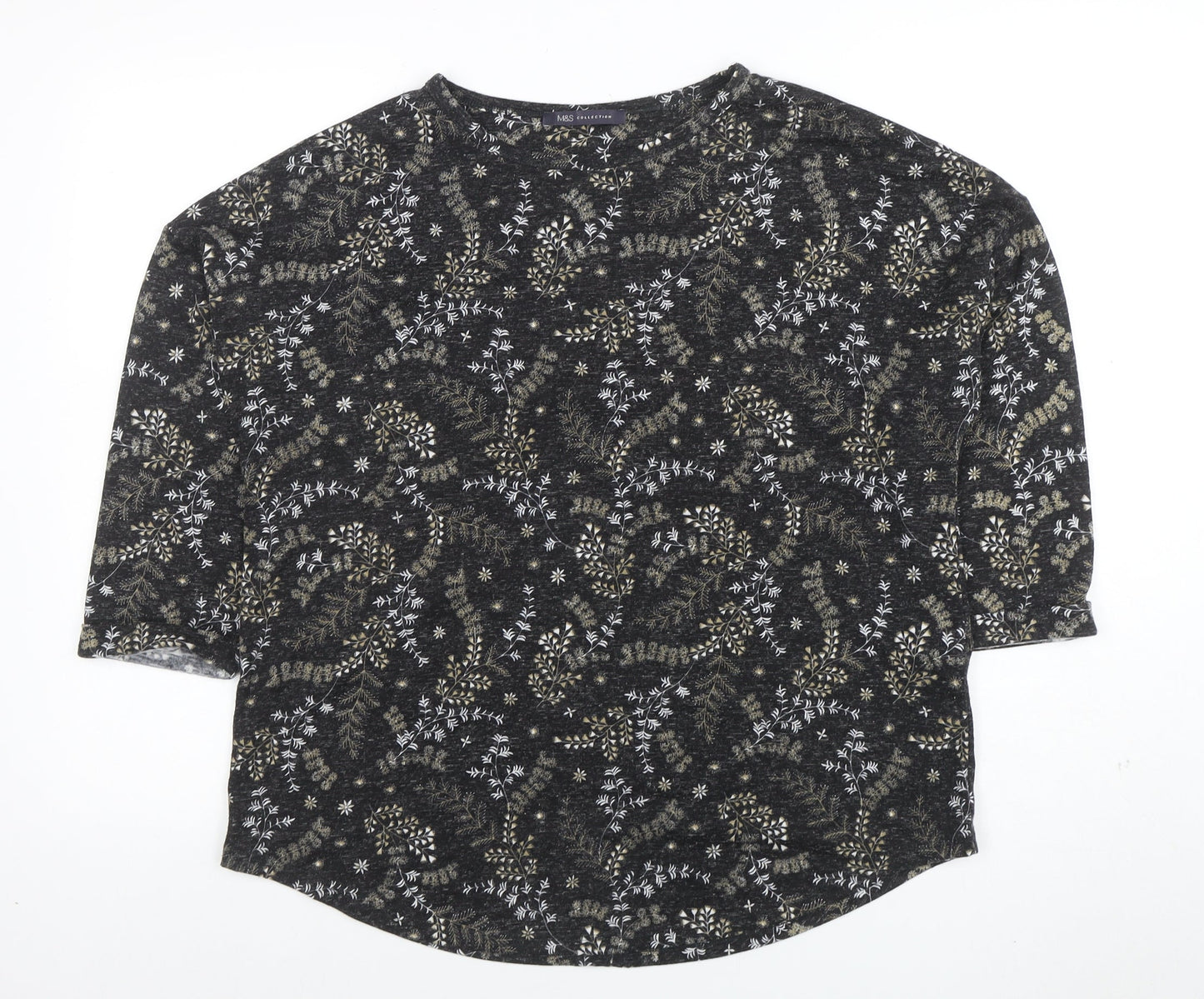 Marks and Spencer Women’s Black Floral 3/4 Sleeve Jersey T-Shirt Size 16