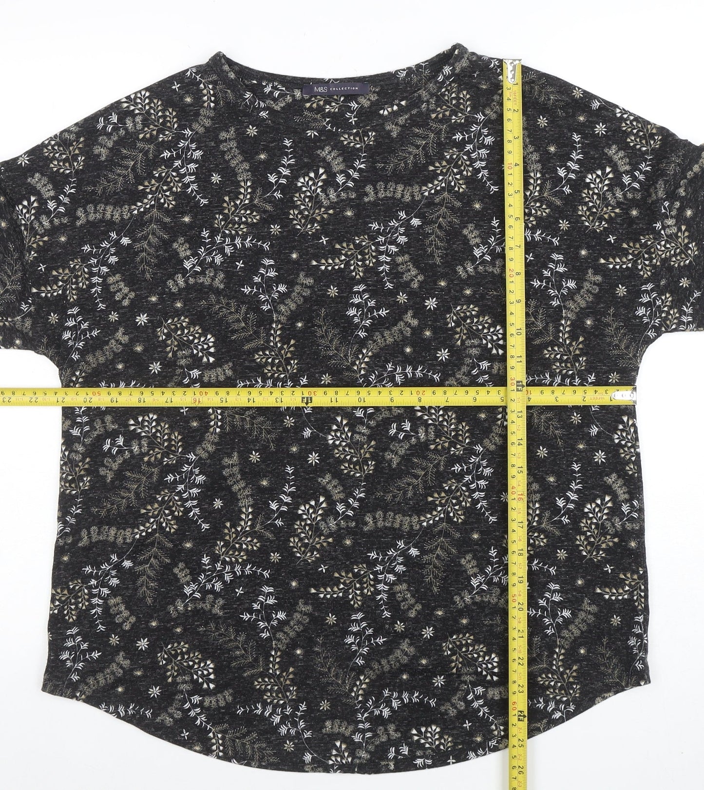 Marks and Spencer Women’s Black Floral 3/4 Sleeve Jersey T-Shirt Size 16