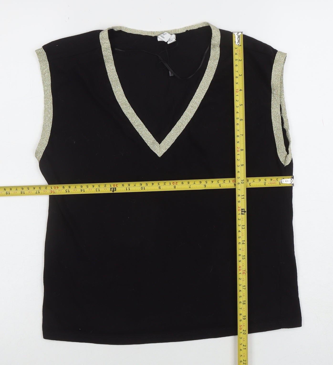 Vero Moda Women's Black Gold Trim Sleeveless V-Neck Top Size S