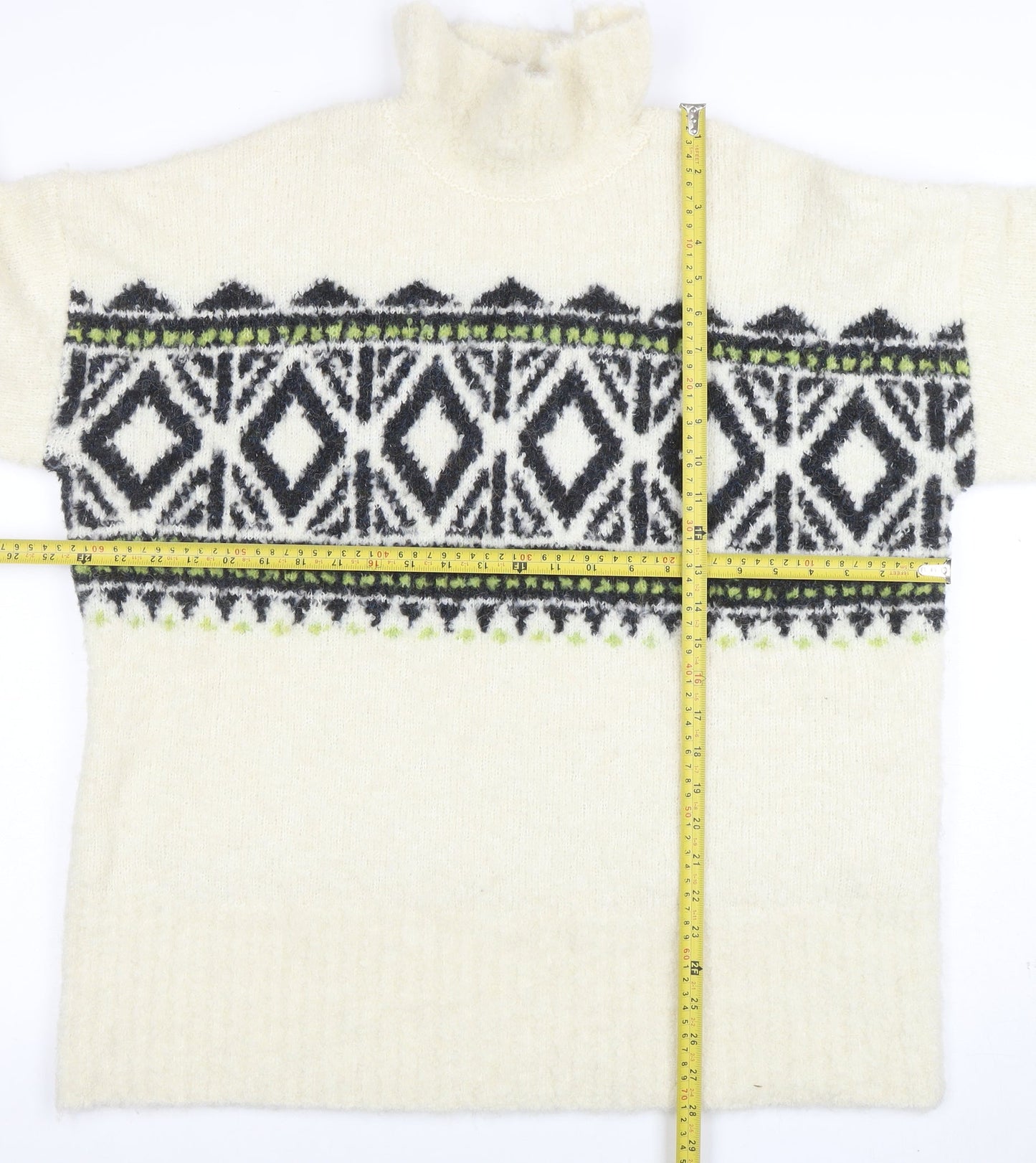 Next Women’s Ivory Geometric Roll Neck Chunky Knit Jumper Size L