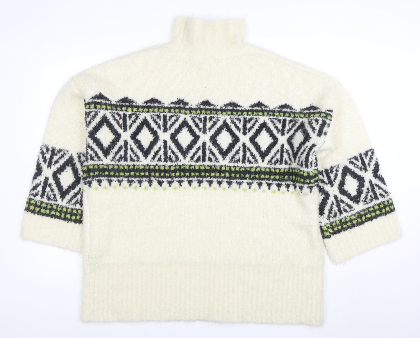 Next Women’s Ivory Geometric Roll Neck Chunky Knit Jumper Size L