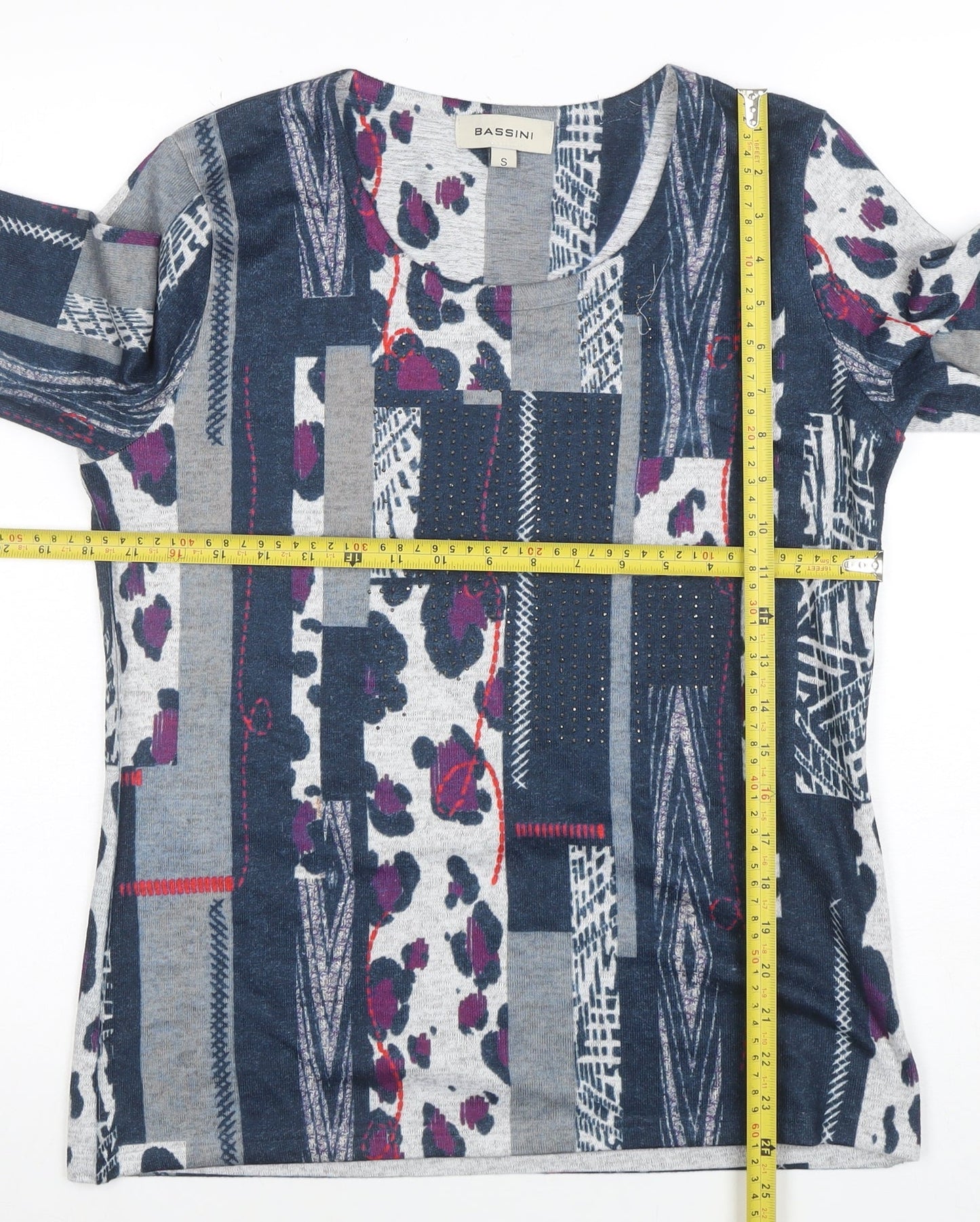 Bassini Womens Multicoloured Geometric Rhinestone Pullover Jumper Size S