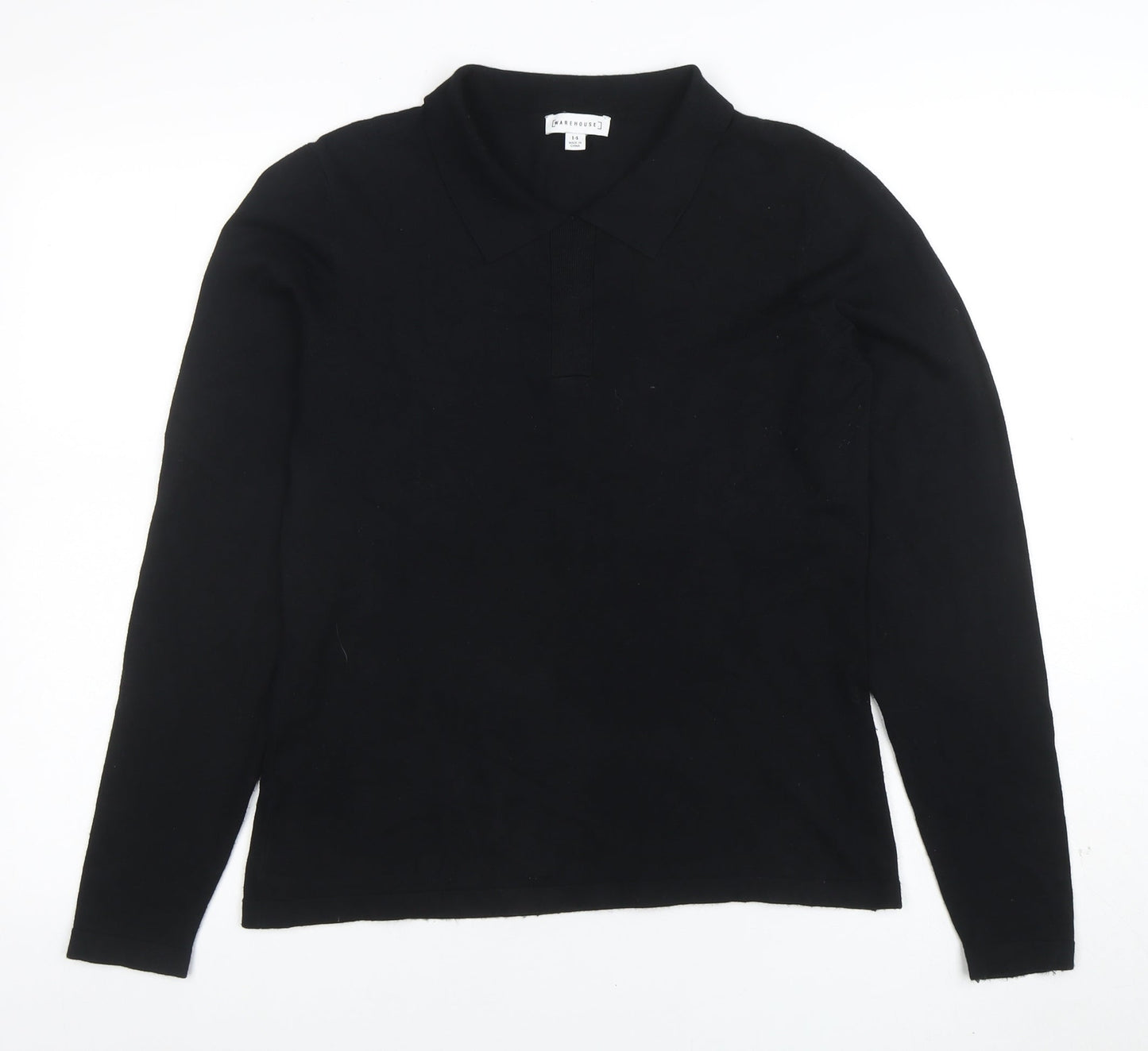 Warehouse Women's Black Collared Long Sleeve Knit Jumper Size 14