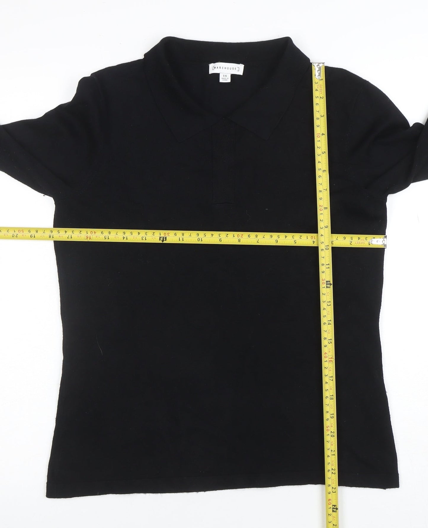 Warehouse Women's Black Collared Long Sleeve Knit Jumper Size 14
