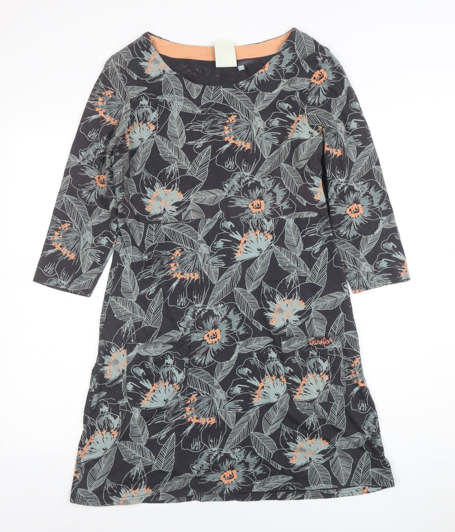 White Stuff Women's Blue Floral Jersey Shift Dress Size 10