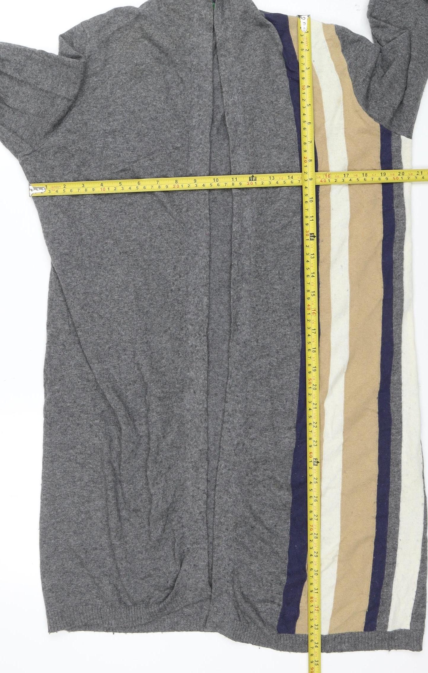 United Colors of Benetton Womens Grey Striped Cashmere Blend Long Cardigan M