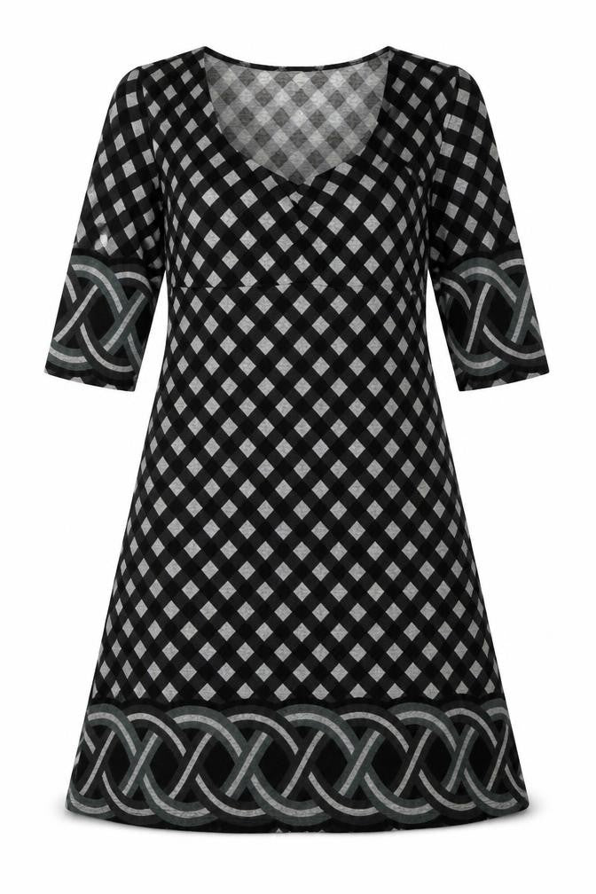 Culture Women Black Check A-Line 3/4 Sleeve Jersey Dress Size 10