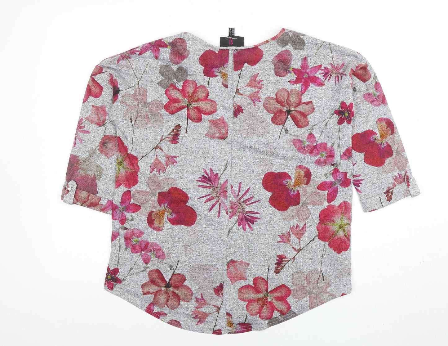 Simon Jefferay Womens Grey Floral 3/4 Sleeve Jersey T-Shirt Size 12