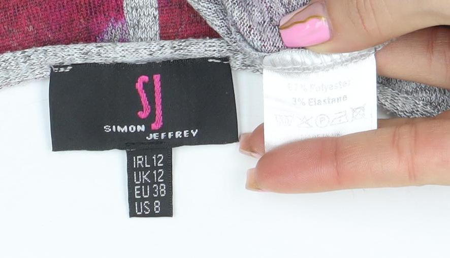 Simon Jefferay Womens Grey Floral 3/4 Sleeve Jersey T-Shirt Size 12