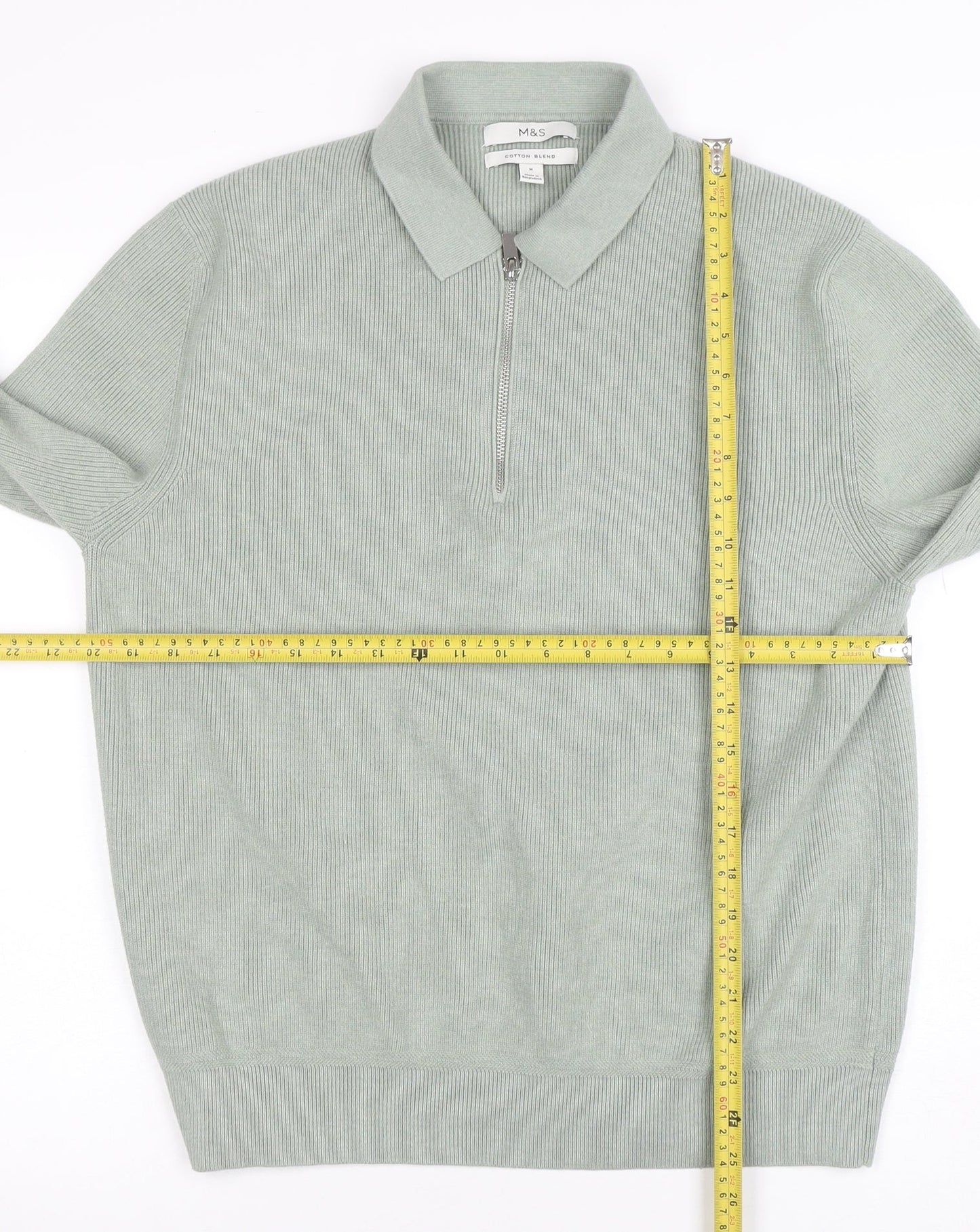 Marks and Spencer Men’s Green M Collared 1/2 Zip Cotton Blend Jumper