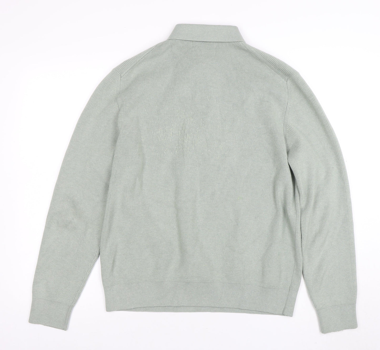 Marks and Spencer Men’s Green M Collared 1/2 Zip Cotton Blend Jumper