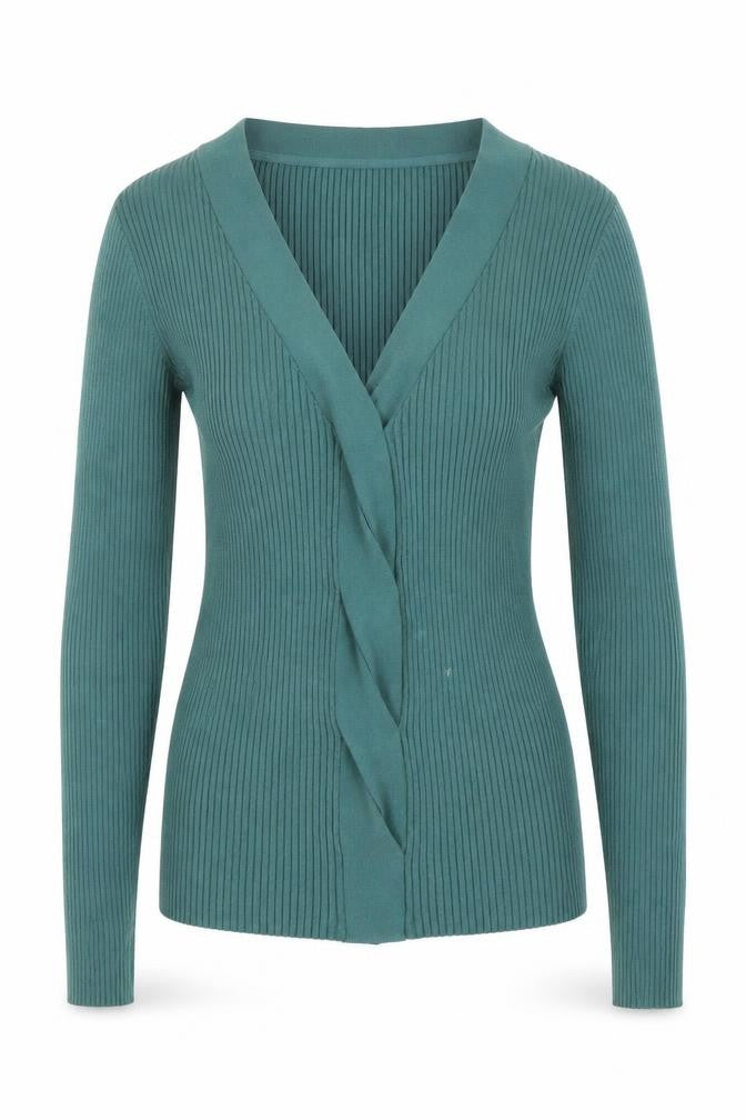 Next Women's Green V-Neck Ribbed Knit Cardigan Size S