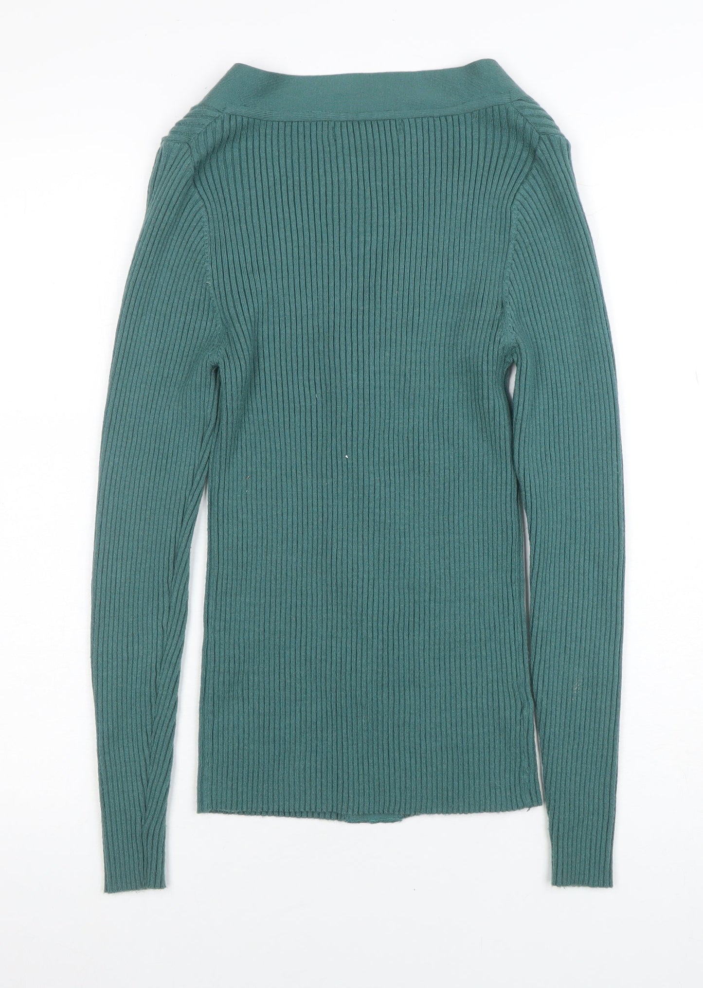 Next Women's Green V-Neck Ribbed Knit Cardigan Size S