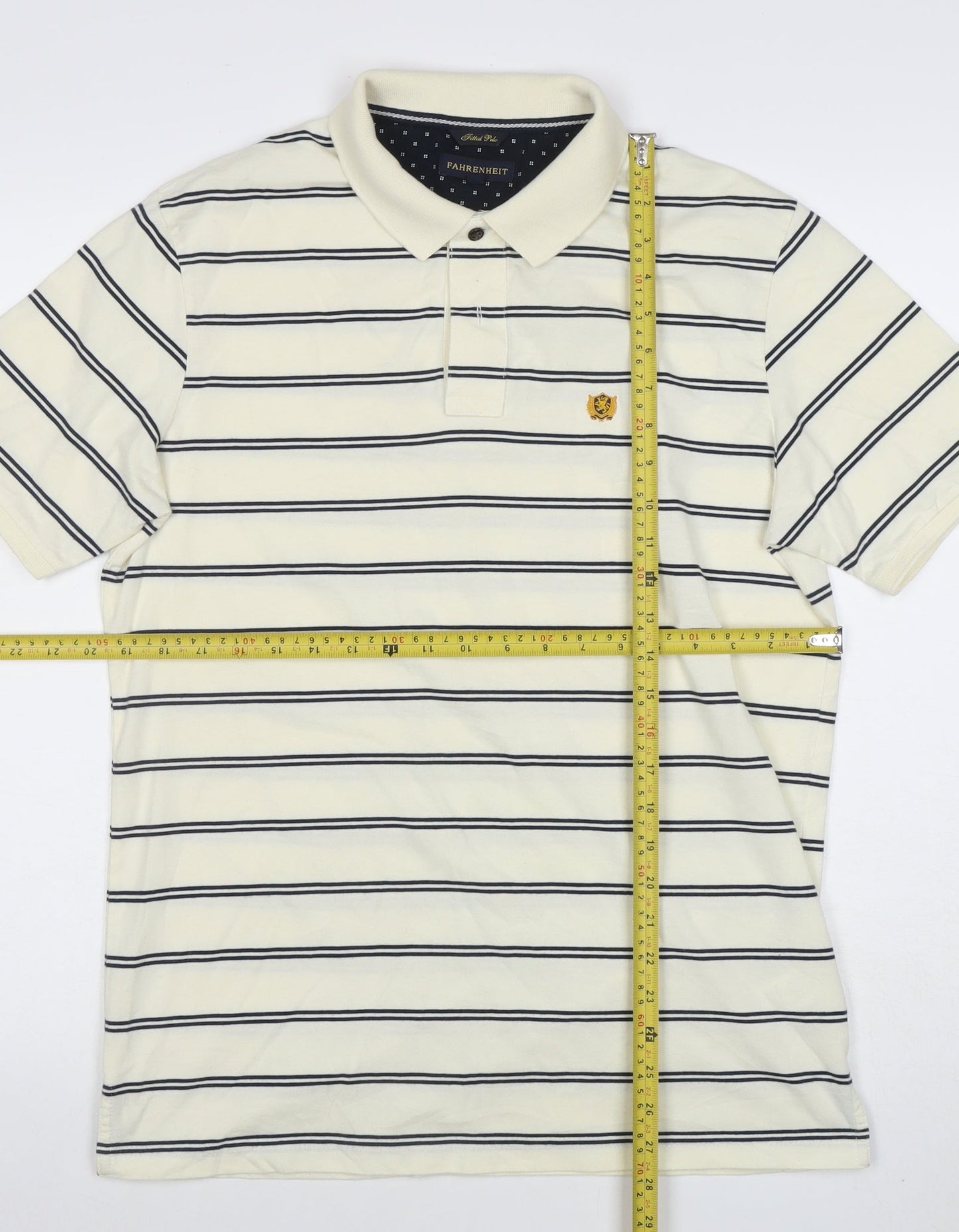 Fahrenheit Men's Ivory Striped Fitted Polo Shirt XL