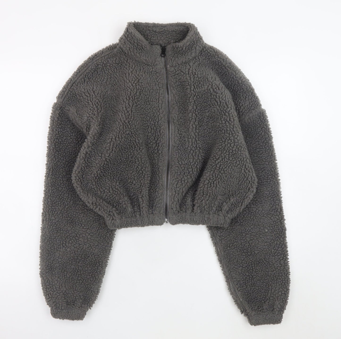 Nicki Studios Women Grey XS Cropped Fleece Zip Jacket