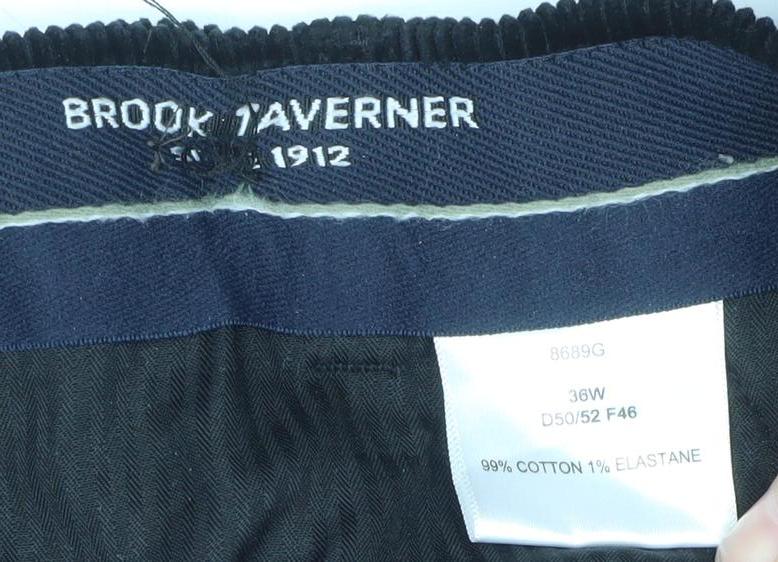 Brook Taverner Men's Black Corduroy Trousers 36W Regular Fit