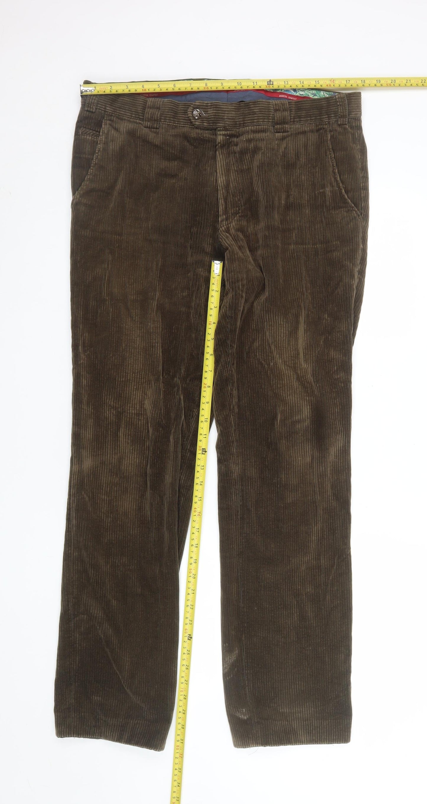 Meyer Men's Brown Corduroy Roma Regular Fit Trousers Size 36/34
