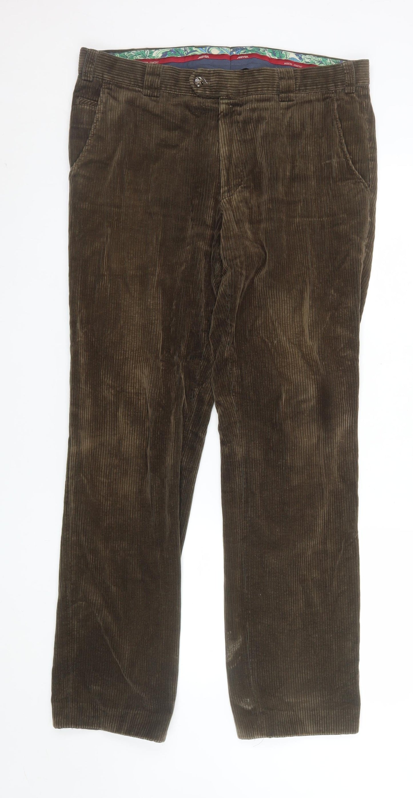 Meyer Men's Brown Corduroy Roma Regular Fit Trousers Size 36/34