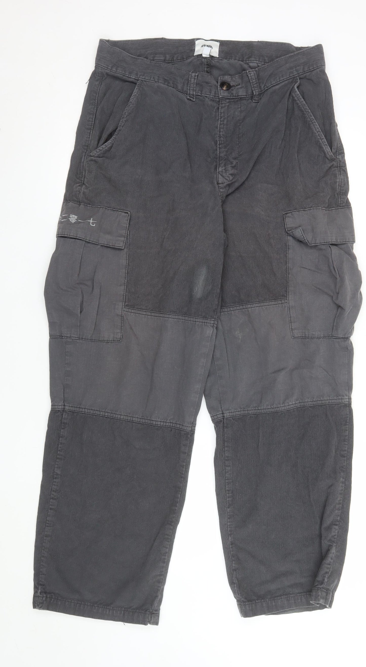 Aeme Men's Grey Cargo Corduroy Trousers M Relaxed Fit