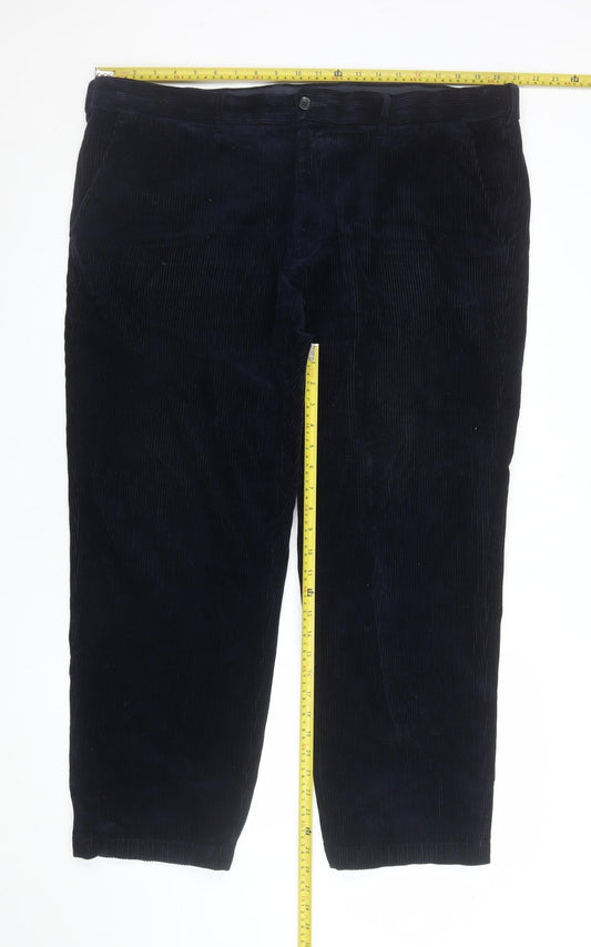 Marks and Spencer Men’s Blue Corduroy Regular Fit Trousers 42x29